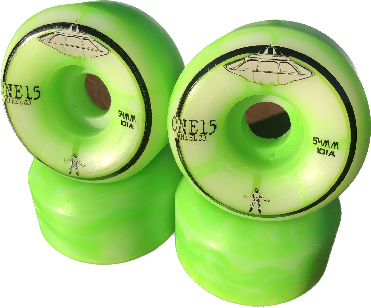 one15 wheel co. 54mm glow in the dark wheels.101a hardness.
