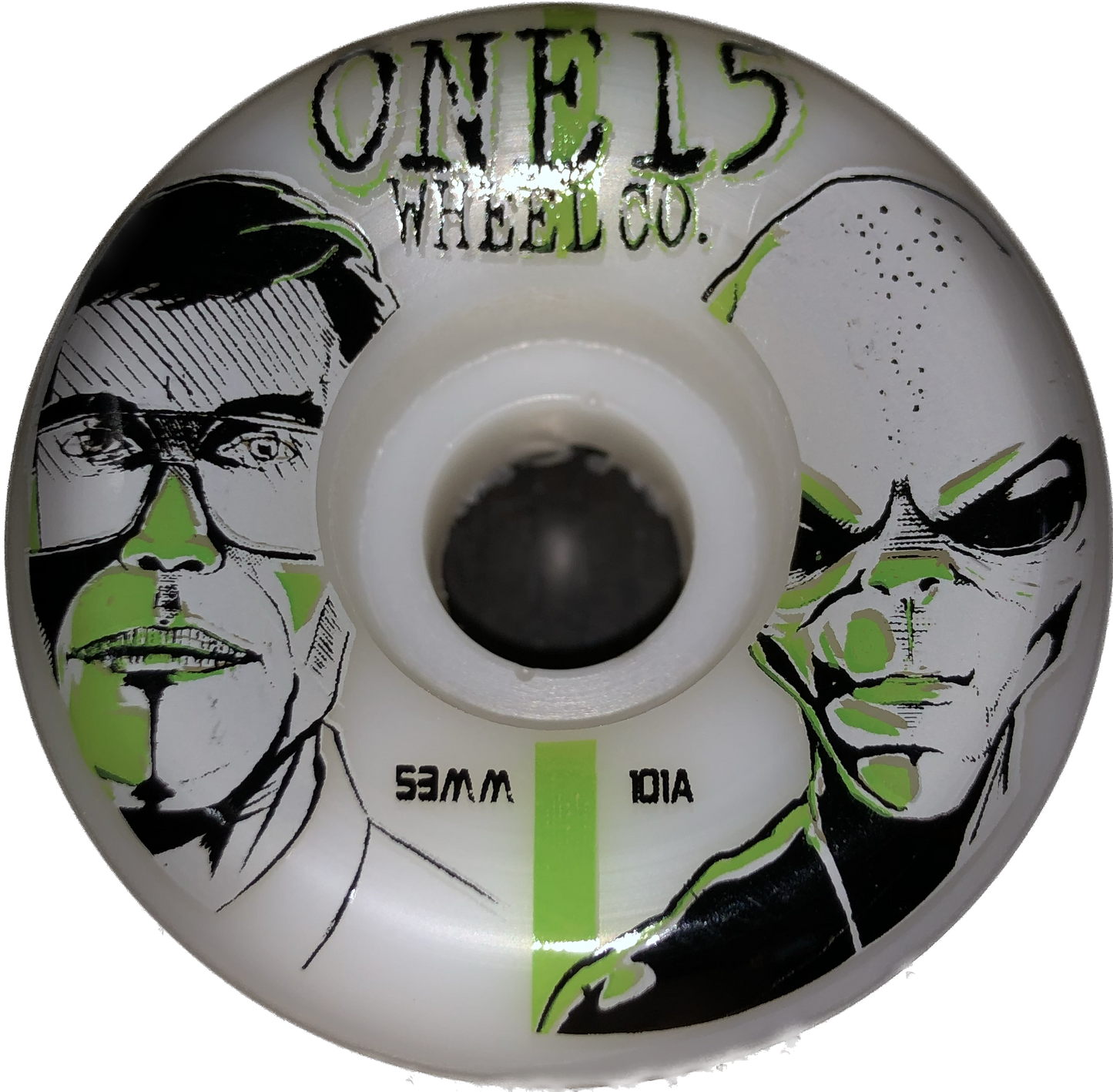 one15 wheel co. lazar 53mm white skateboard wheel.